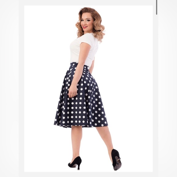RockSteady Navy & White Polka Dot Full Circle Skirt – Size 1X - Picture 4 of 4